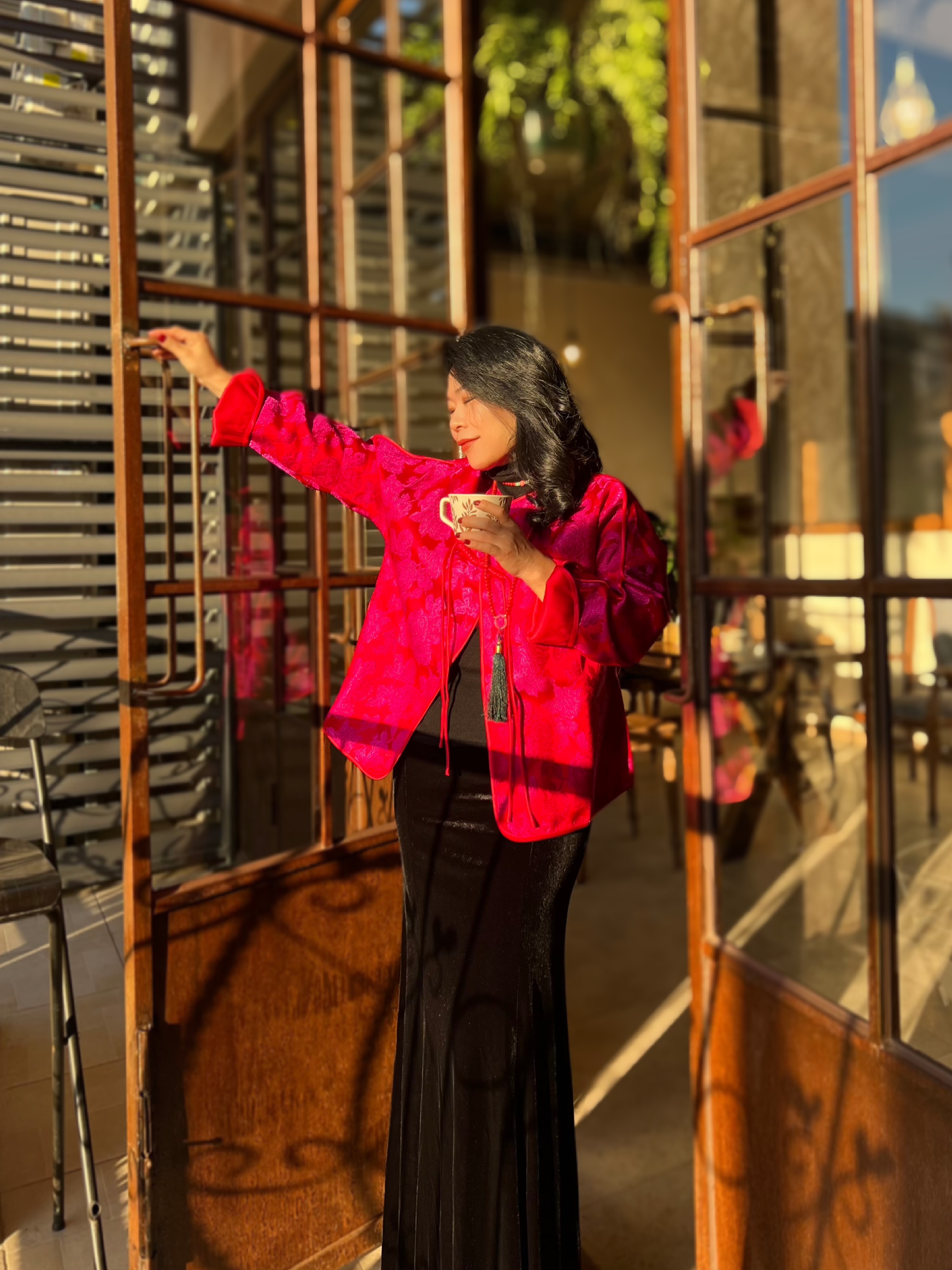 DODO【豆豆精选】东方美学长袖上衣鸿运当头新年衬衣红色衬衫