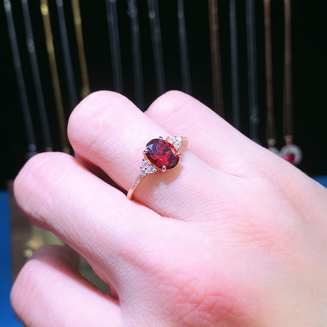 石榴石戒指银S925镶嵌