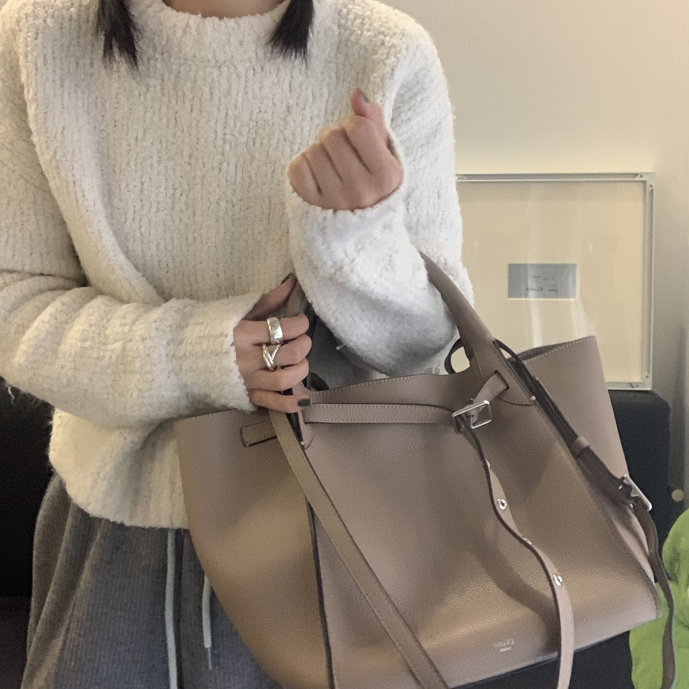 95新 Celine/思琳 九 大象灰big bag 手提斜挎