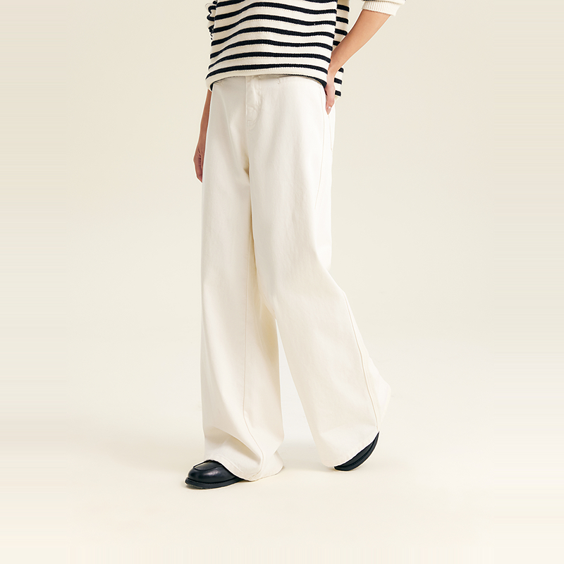 笛莎童装女童青少年春秋新款宽松阔腿裤白色百搭垂感时尚复古长裤