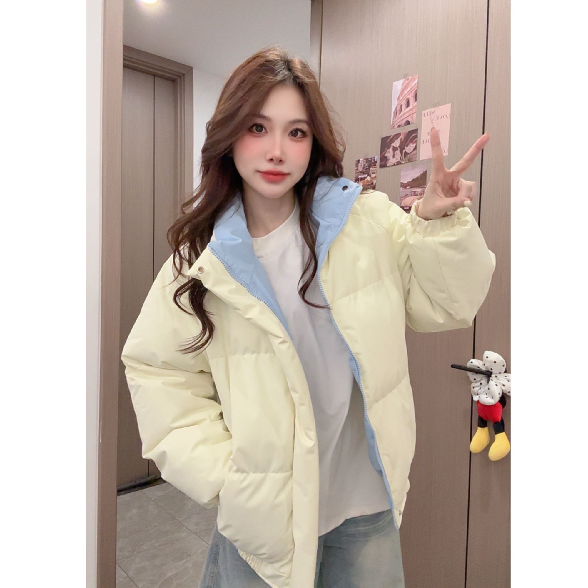 “冬日暖阳 撞色穿搭” ！ 冬季新款户外宽松休闲运动情侣立领棉服