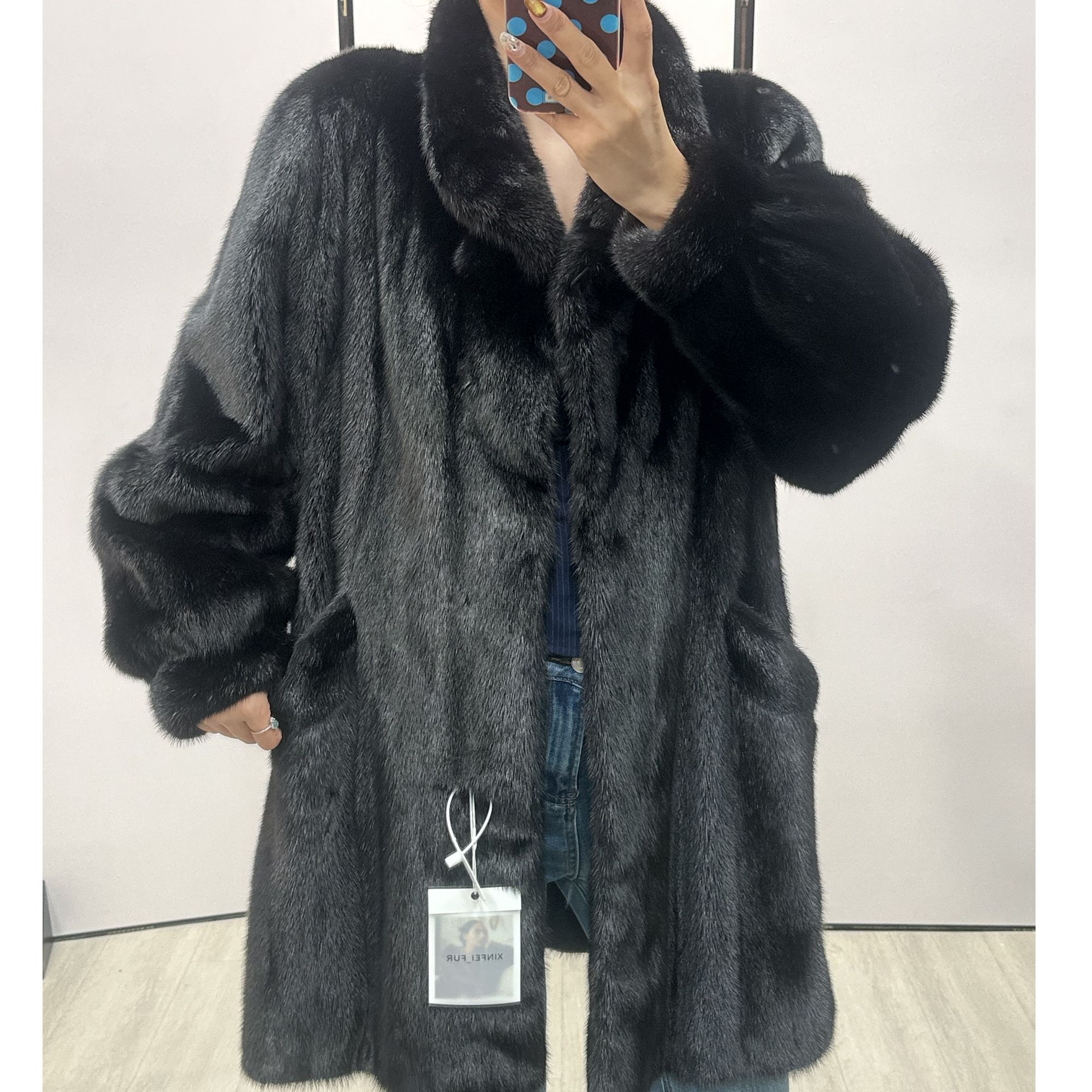 B62，XL，黑色全抽刀立领收口袖外贴口袋水貂外套