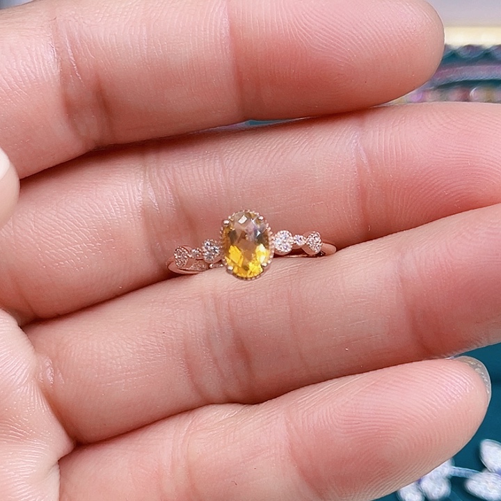 烟晶戒指银S925镶嵌成品