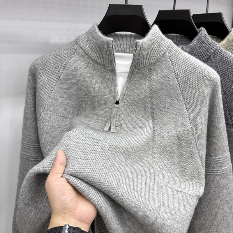 【高品质 毛衣】冬季新款半高拉链针织毛衣提花针织衫休闲毛衣25217