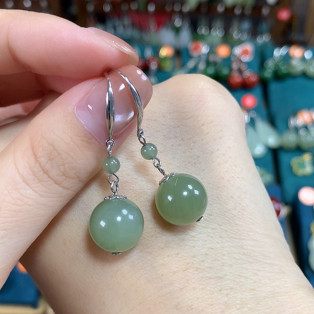 和田玉银S925镶嵌耳饰卡12mm左右