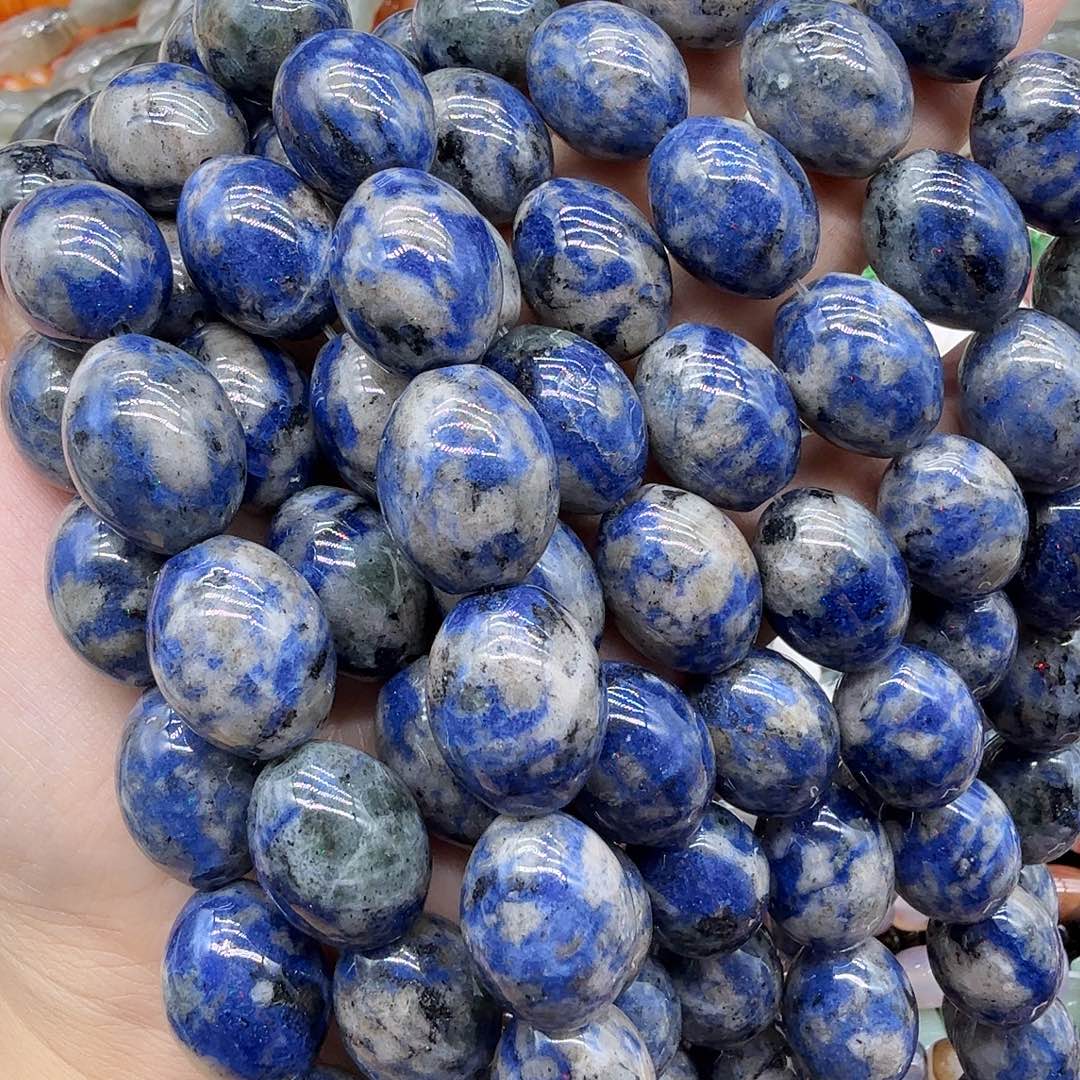 珠宝半成品未镶嵌水晶15×20老蓝纹枣珠一条