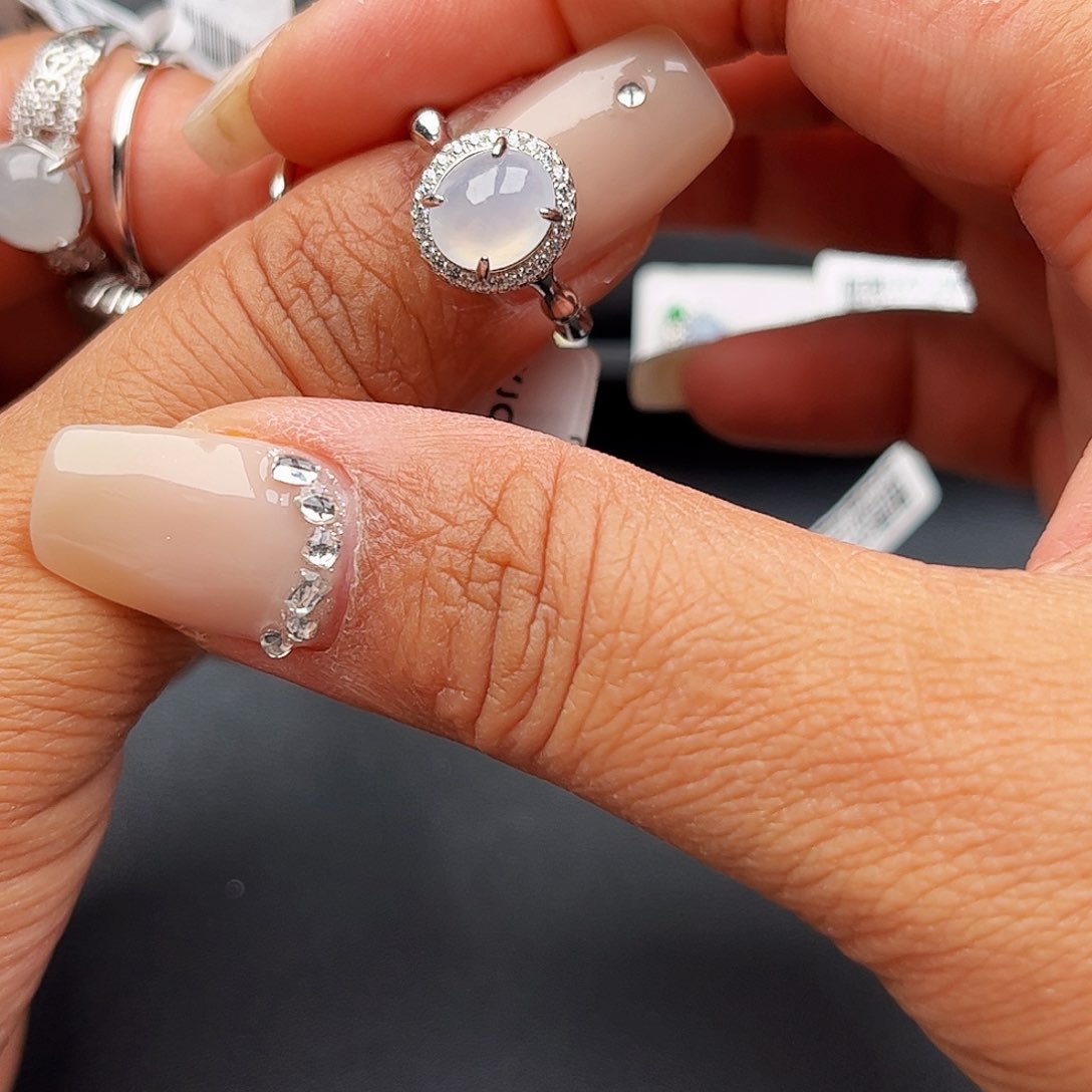 翡翠戒指银S925镶嵌缅甸天然A货翡翠女戒指