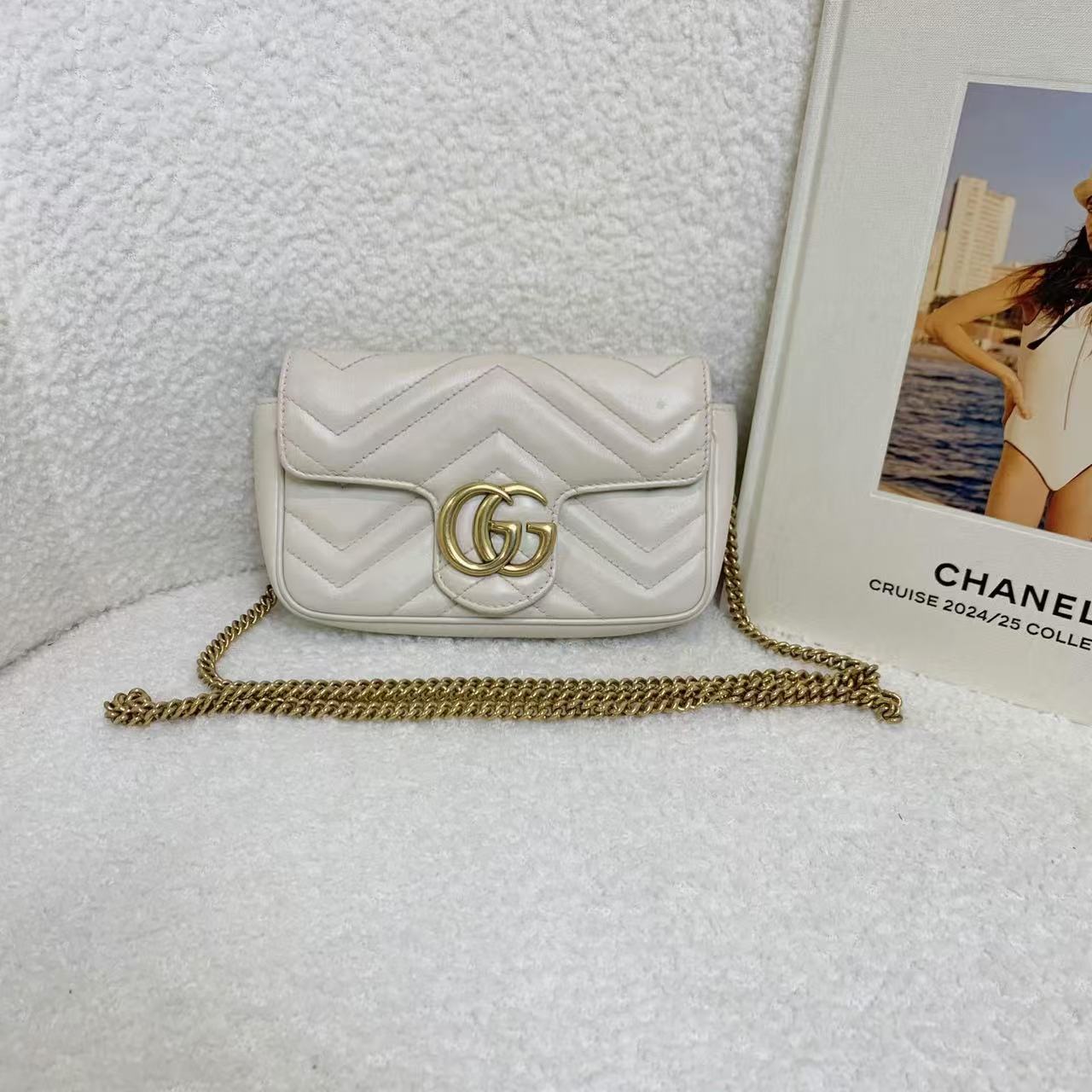 99新 GUCCI/古驰 十一壹臻/白金马蒙mini斜挎包/60080072
