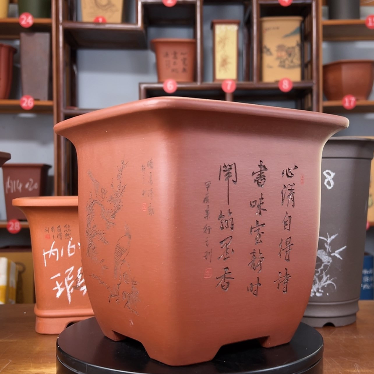 【闪购商品】紫砂花盆旁*者周之夏精品紫砂花盆