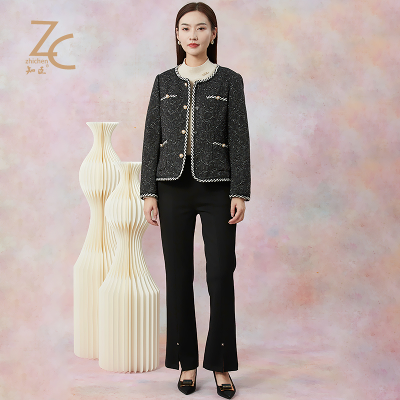 【商场同款】知臣秋新品 显瘦遮肉前中开衩喇叭长裤裤女 26233530