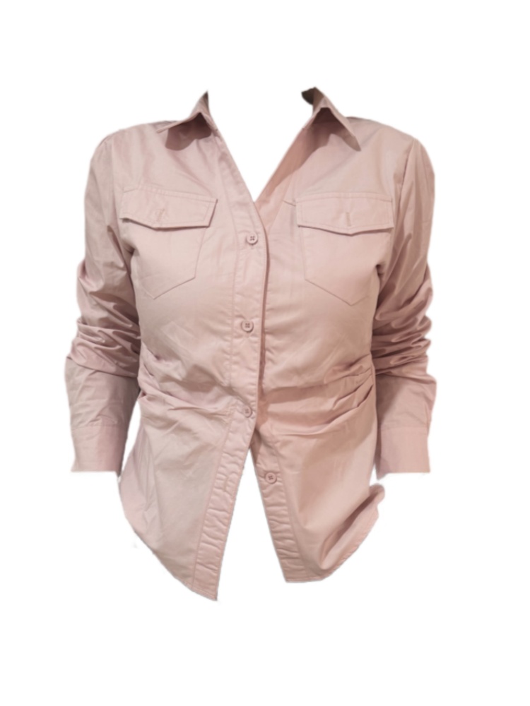 Amy家 微胖mm全棉v领掐腰正肩长袖衬衫女秋季新款设计感显瘦上衣