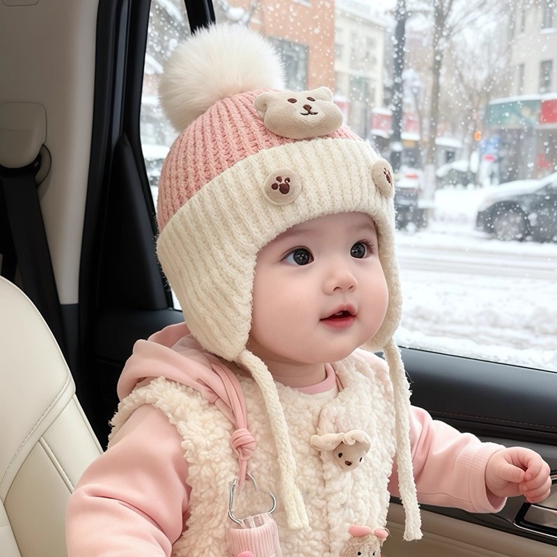 宝宝帽子冬季可爱男女宝婴儿针织护耳帽秋冬加厚保暖小月龄毛线帽