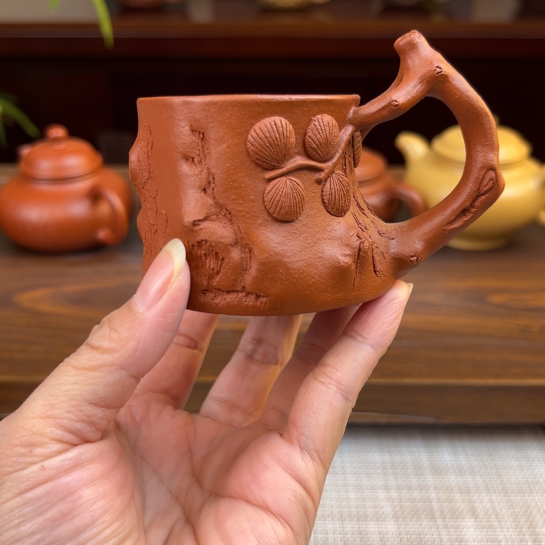 紫砂茶壶朱泥树桩杯子70cc