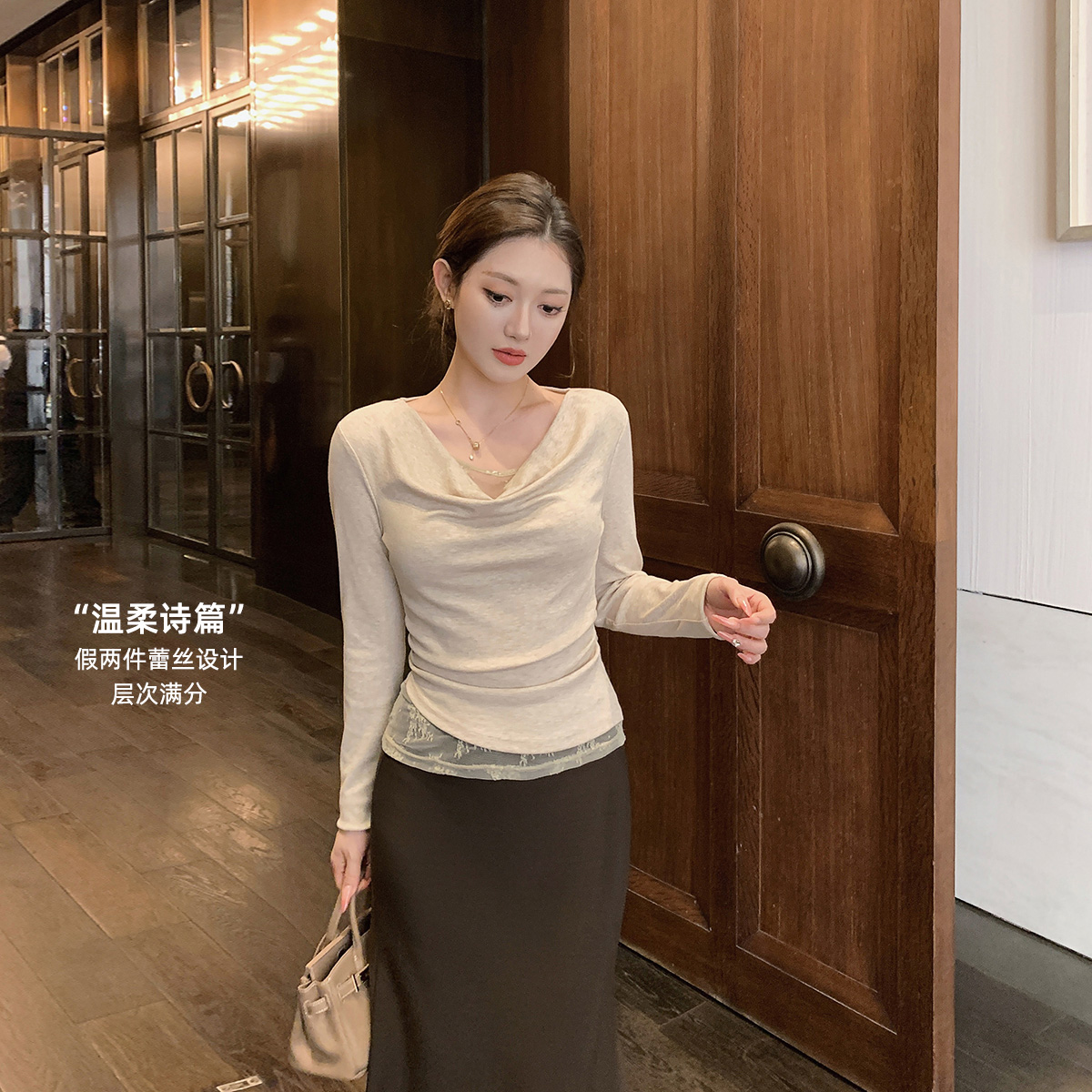 [特惠福利] 假两件蕾丝针织衫气质温柔显白上衣女