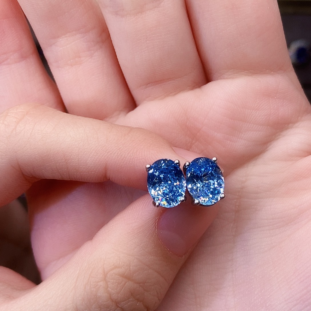 海蓝宝石耳饰银S925镶嵌