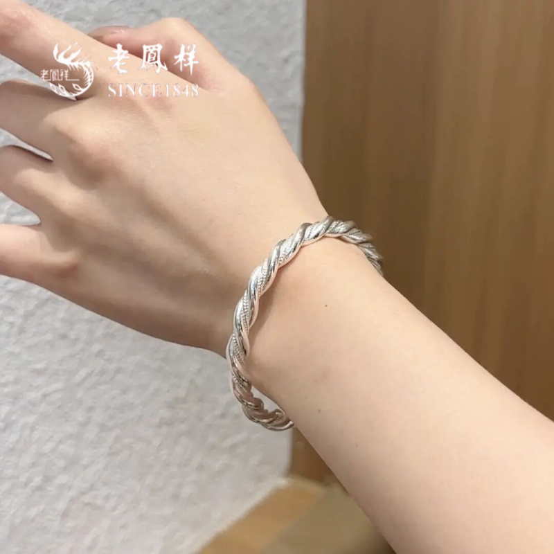 老鳳詳复古手工麻花纯银手镯999绞丝编织开口银镯子情人节礼物