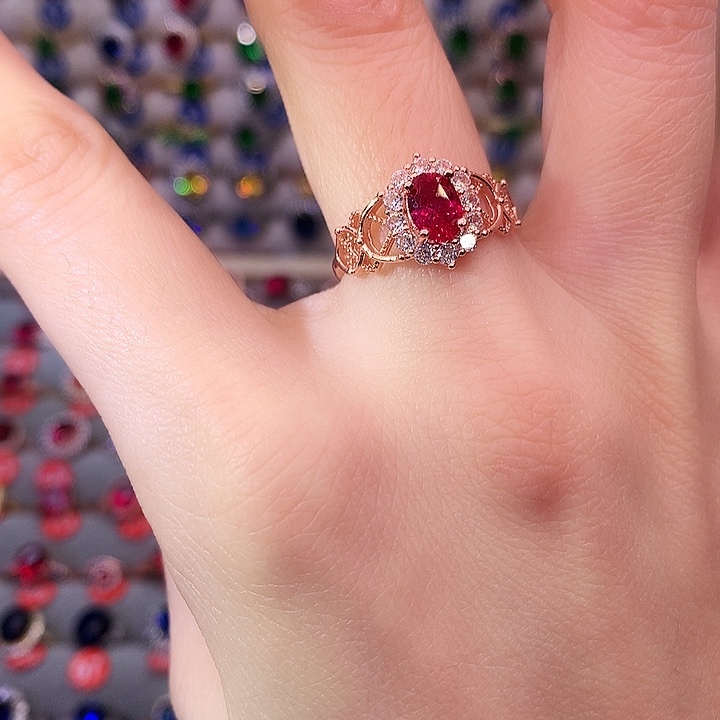 红宝石戒指银S925镶嵌
