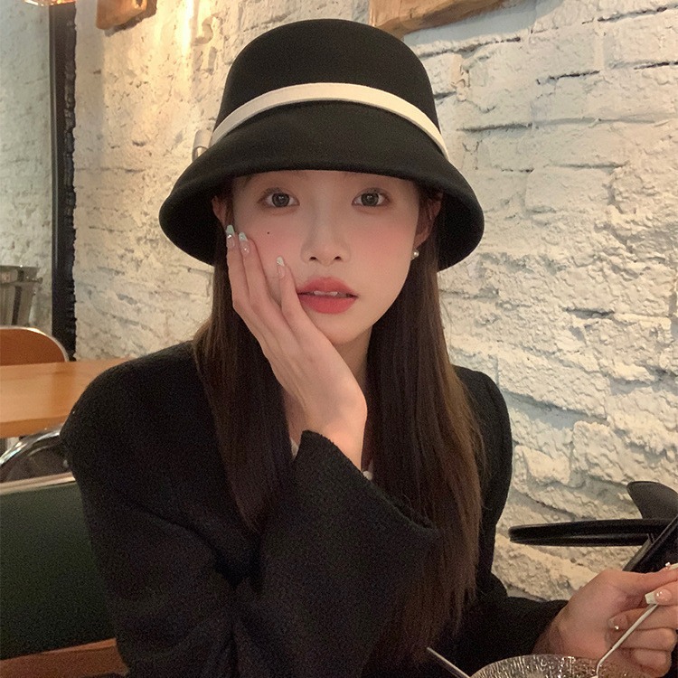 涤纶女名媛渔夫帽赫本风气质小盆帽小香风百搭优雅显脸礼帽蝴蝶结