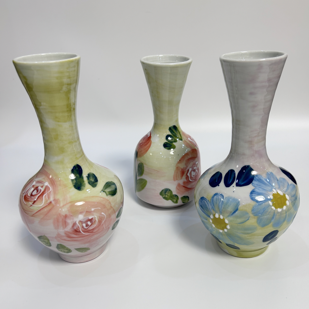 陶瓷油画摆件手工瓷器插花轻奢客厅花器手绘新中式