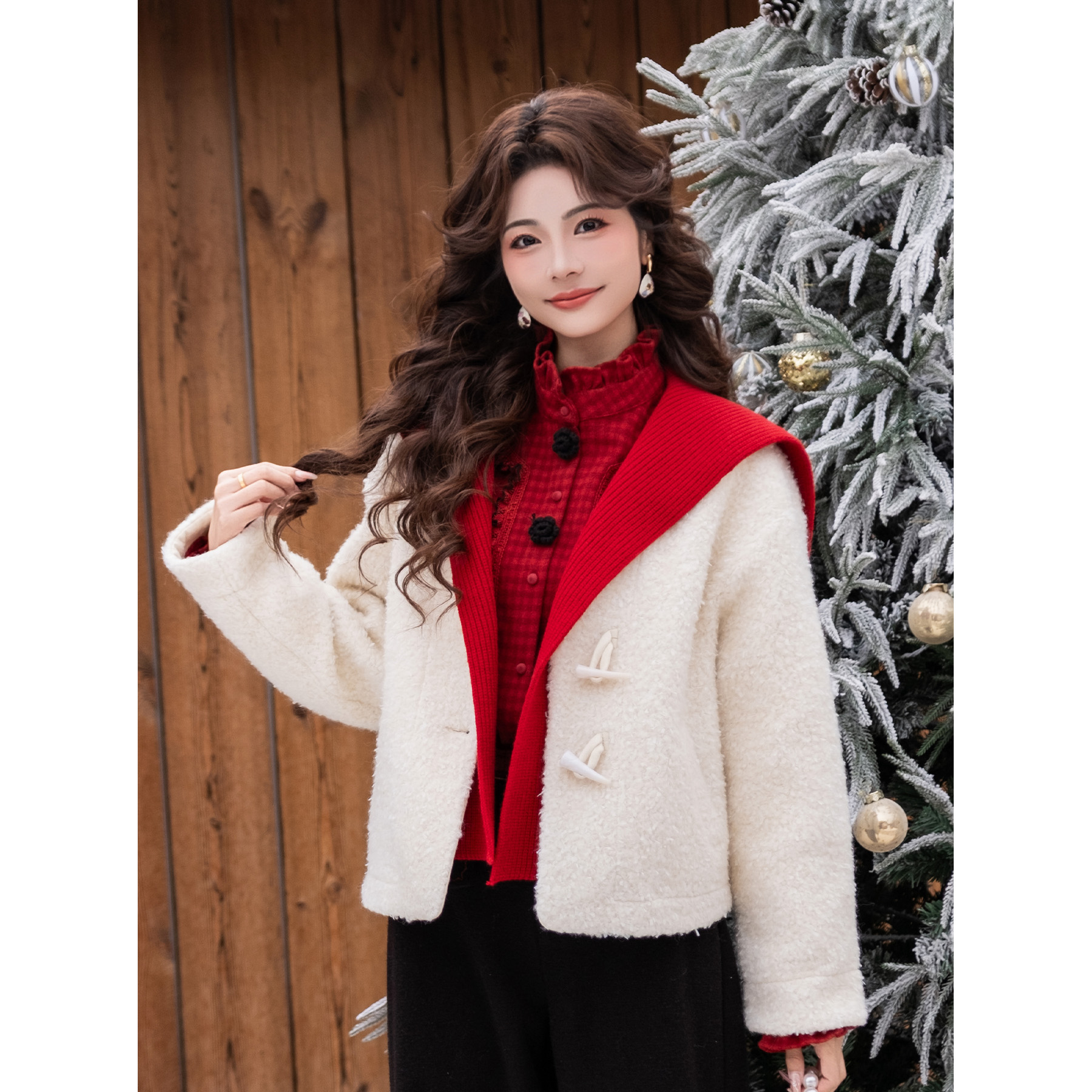 LIJIUJIU【草莓雪顶】秋冬百搭复古港风宽松短羊毛羔外套YX2512331