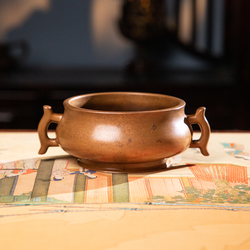 【还山老师作品】碳养炉  禅金圈足戟耳炉 铜香炉