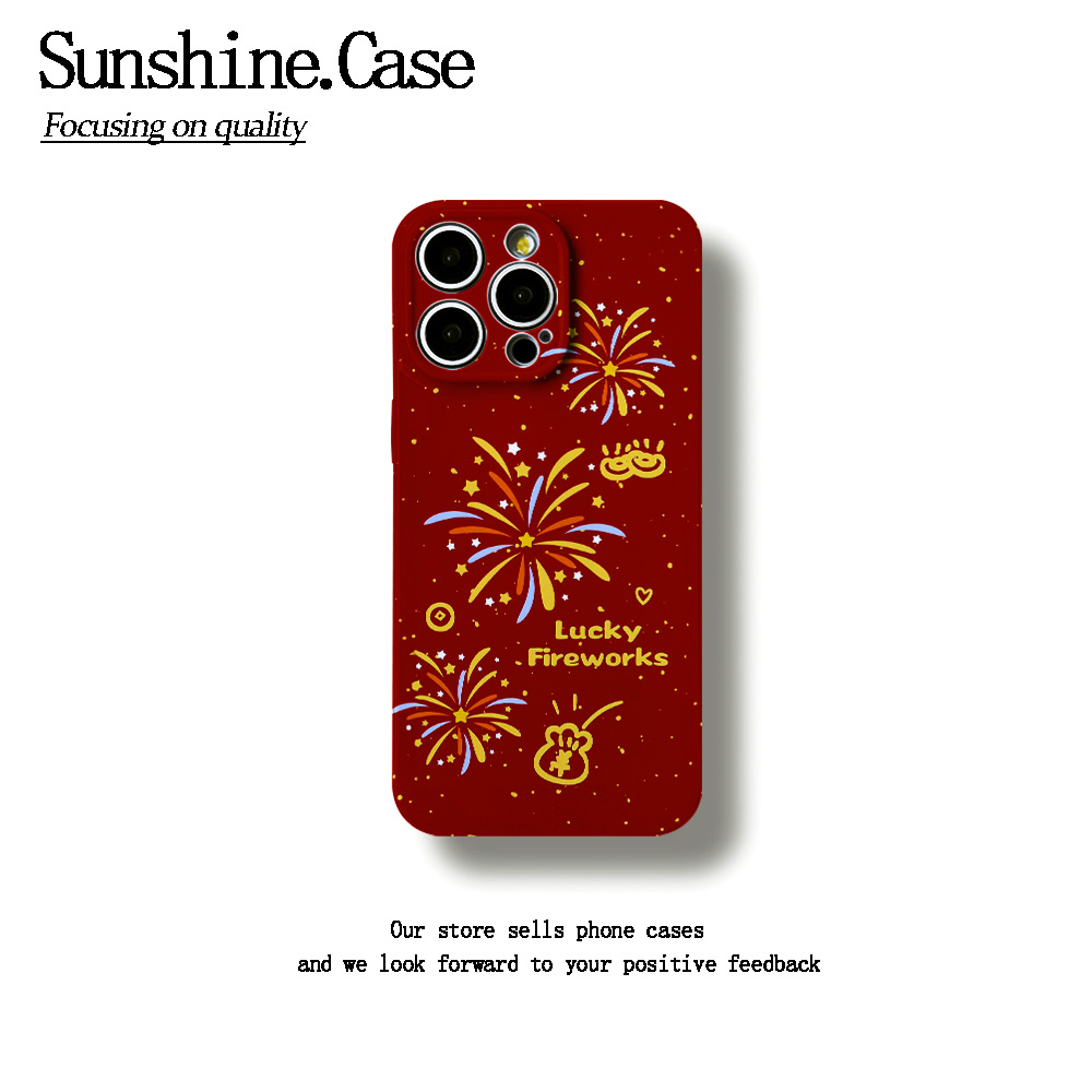 红底烟花软壳适用苹果oppo华为vivo小米手机壳防摔创意ins