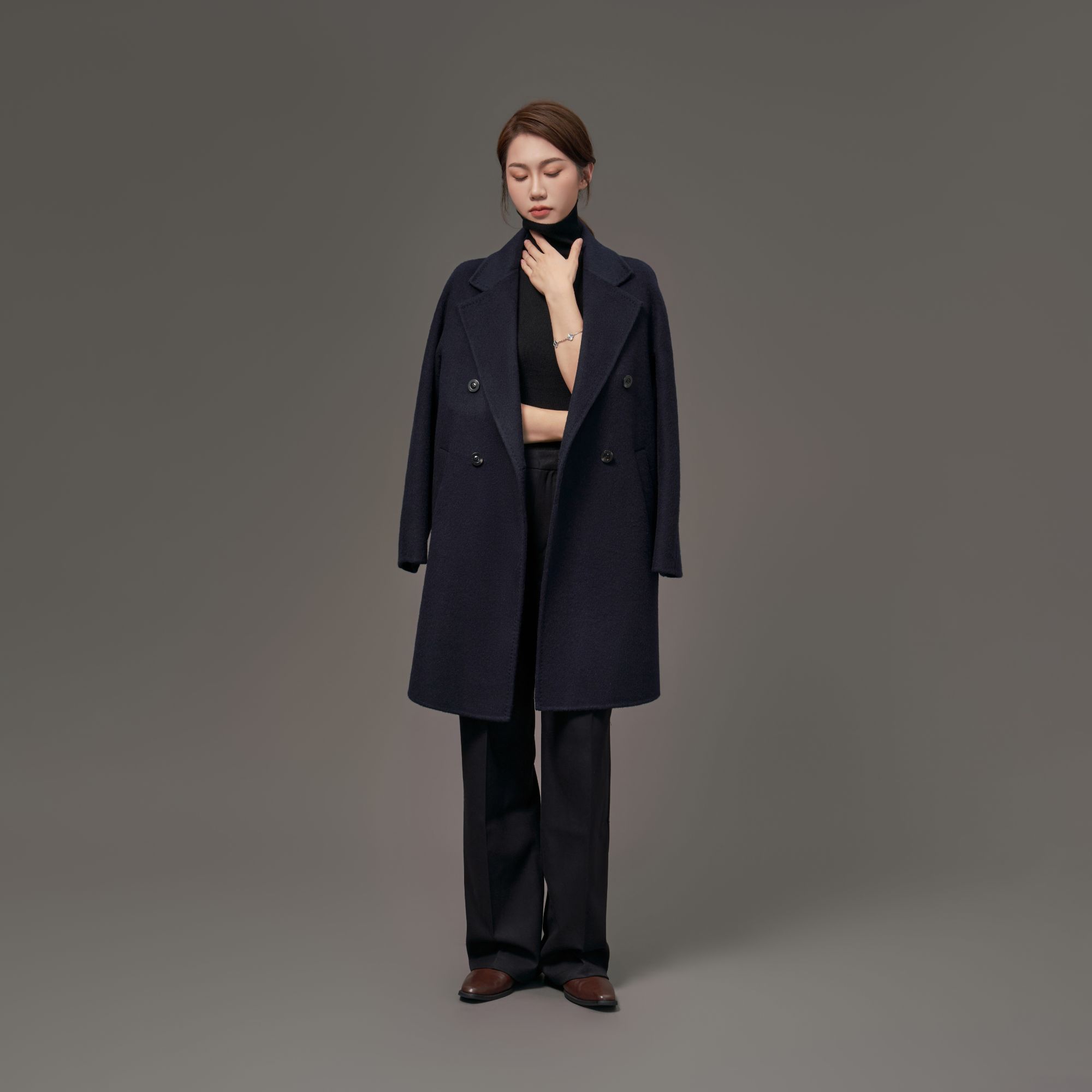 【恒韵经典】双面羊绒时髦高贵气质扣轻奢澳洲羊毛外套1801