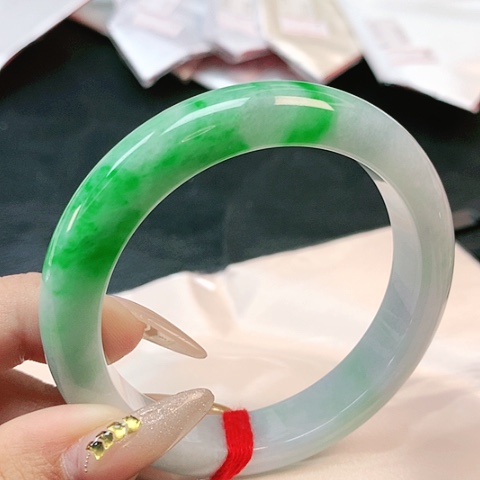 未镶嵌手镯翡翠58半山水阳绿强推2156