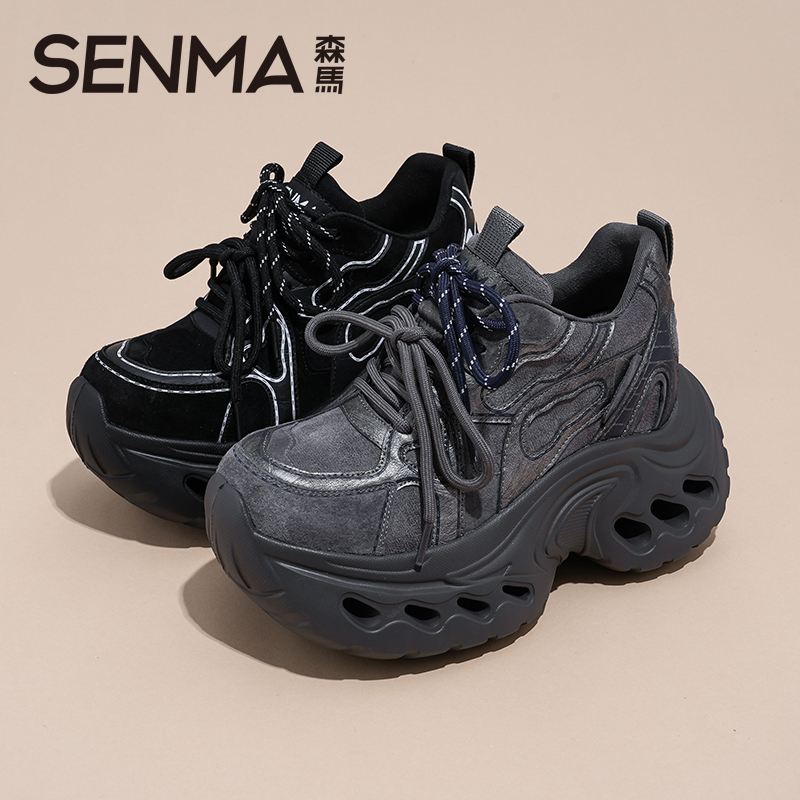 SENMA/森马秋冬新款皮面隐形增高【9公分】休闲增高时尚老爹鞋