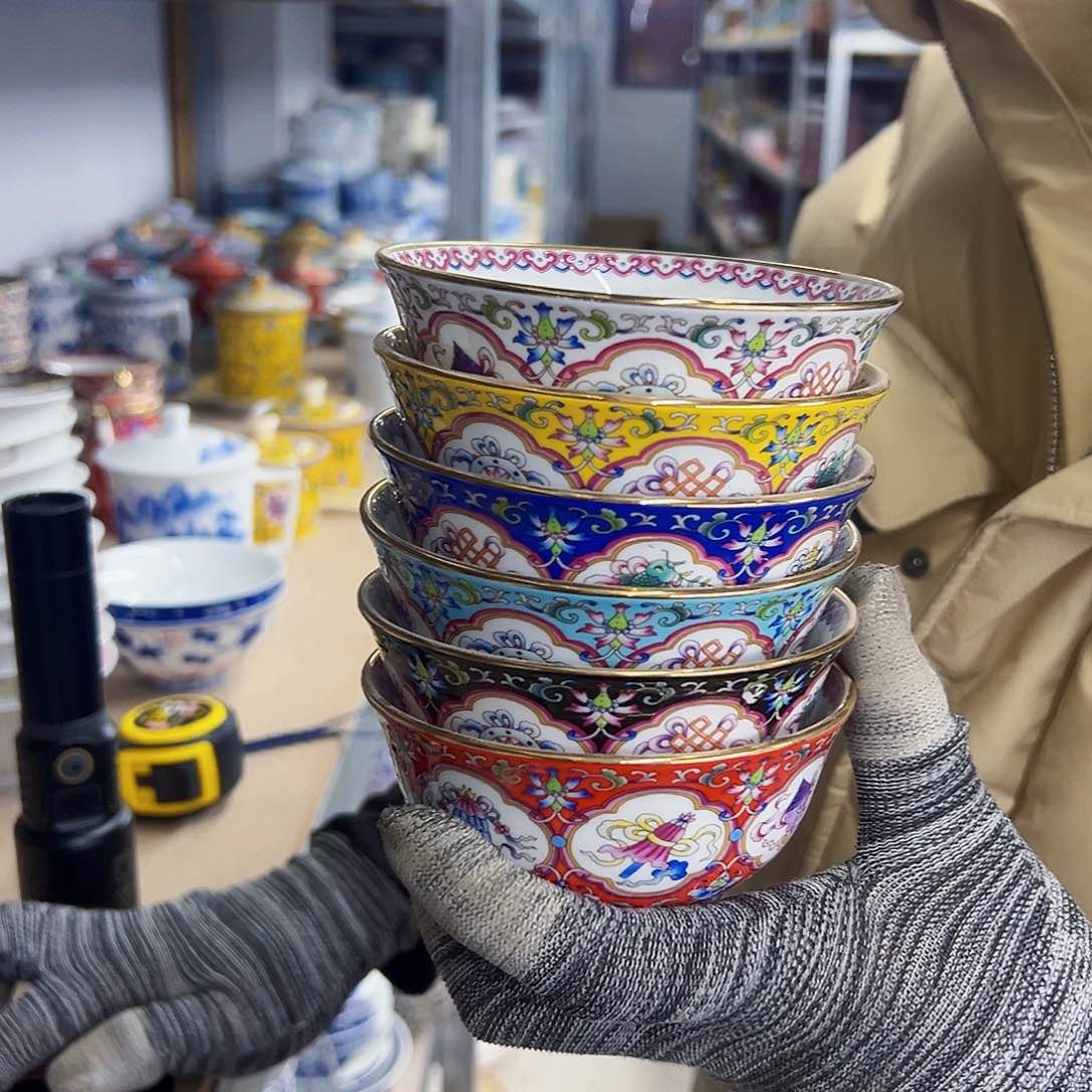 瓷片酥油茶碗6个混色