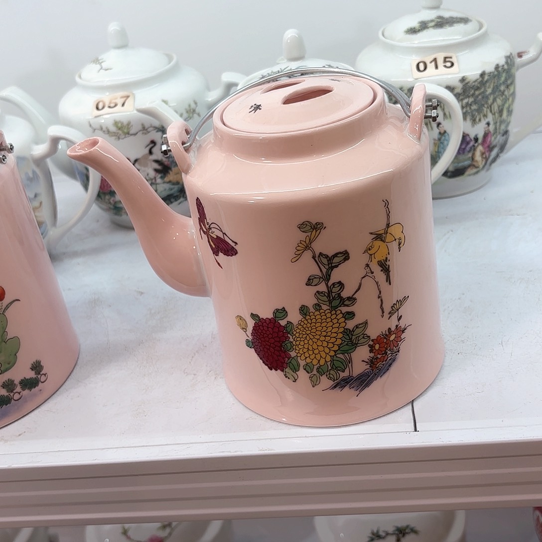 壶陶瓷菊花蝴蝶三斤提梁壶红稀稀