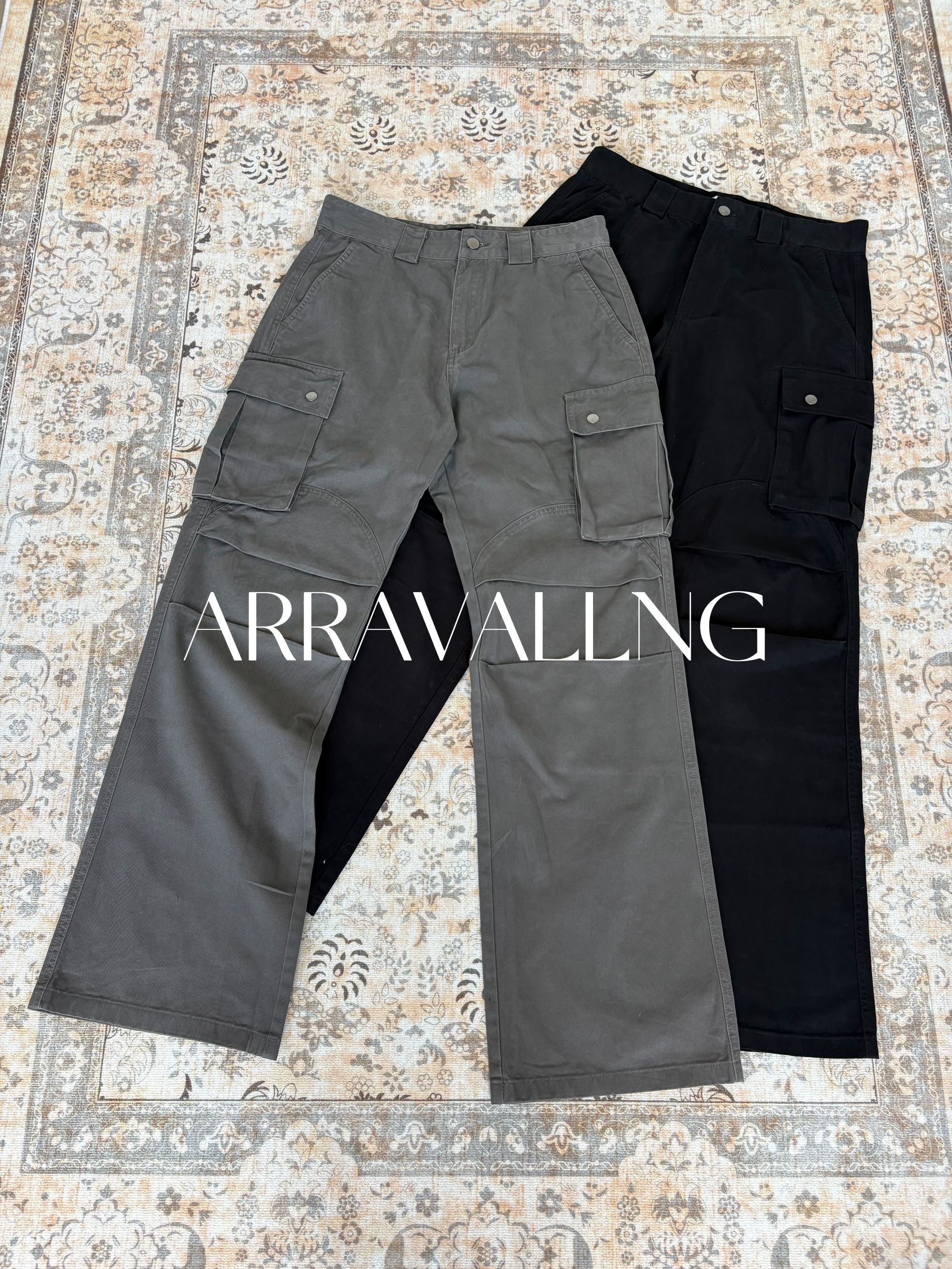 Arrivallng cleanfit百搭微喇休闲vintage直筒宽松多口袋工装裤