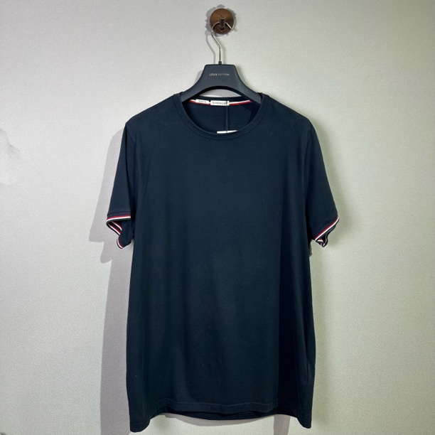 95新 MONCLER 时尚/休闲/Moncler蒙口 Trimmed藏蓝短袖XXL码