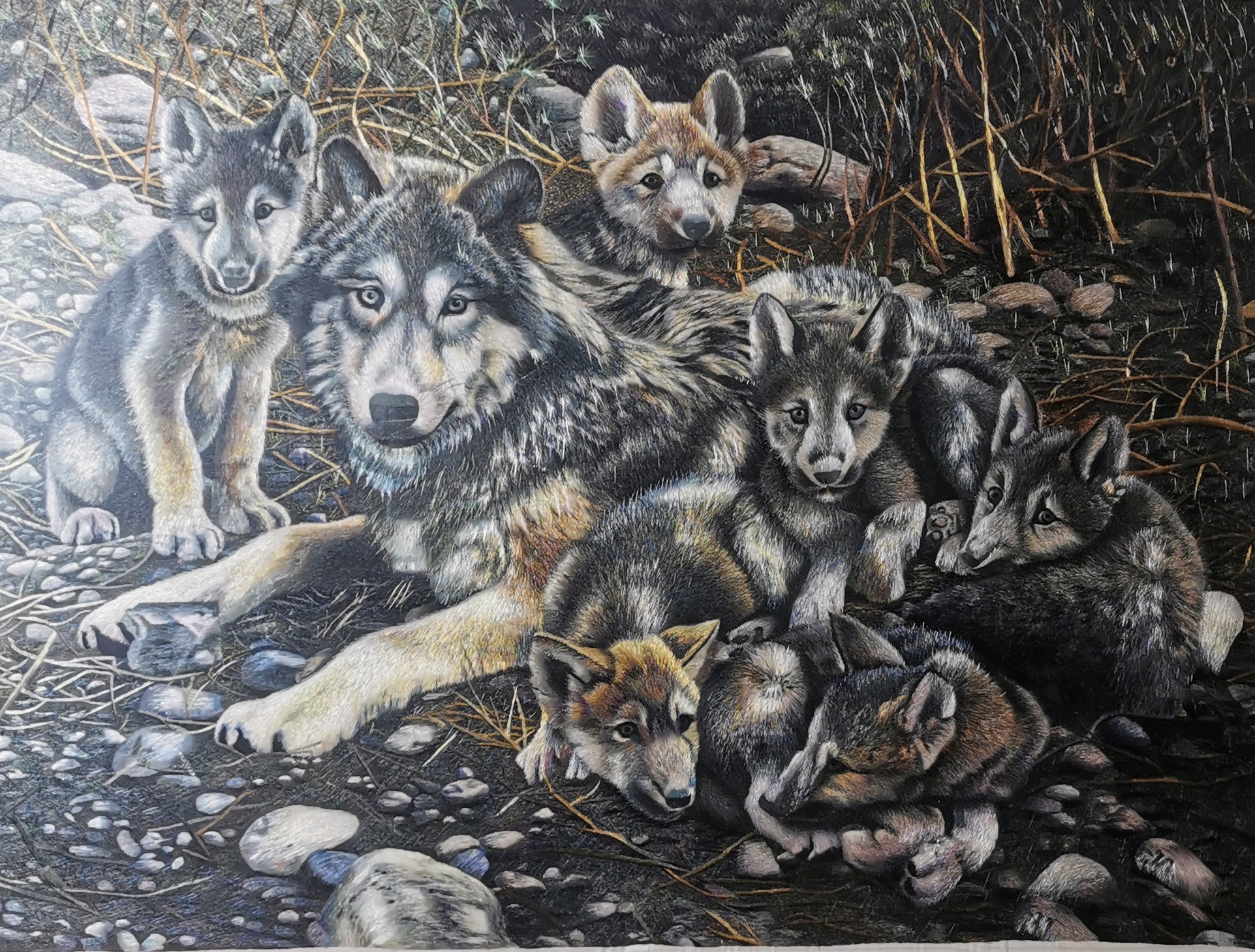 狼一家苏绣画桑蚕丝乱针绣纯手工苏绣刺绣单面绣装饰画商务礼品