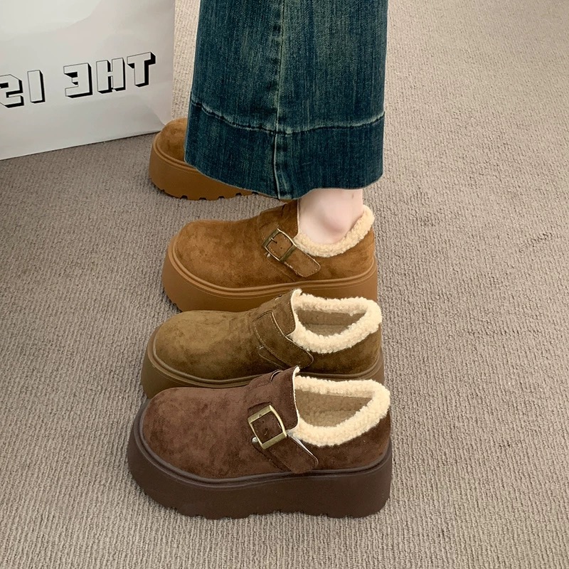 复古勃肯鞋女冬加绒2025新爆款厚底增高乐福鞋保暖面包鞋雪地棉鞋