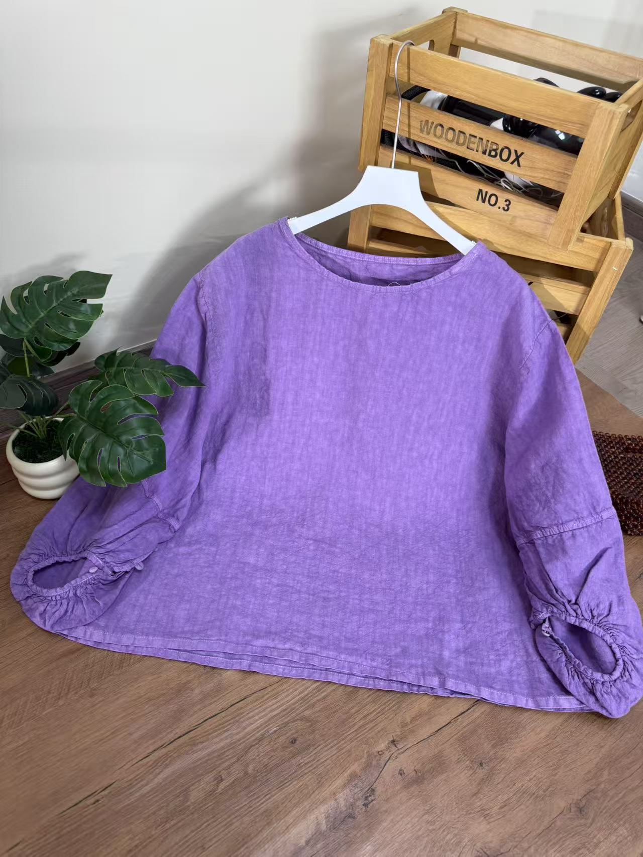 【云目悠悠】春夏季汉麻时尚休闲圆领水滴袖衬衫-2025441