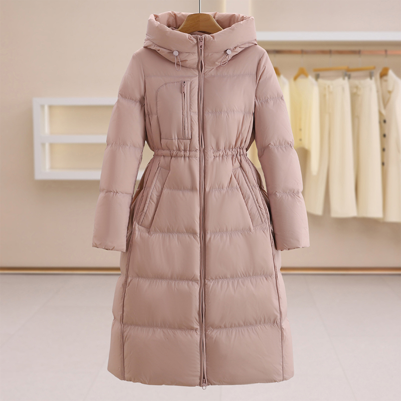 B4276-【创】简约气质双拉链收腰中长款羽绒服#H54YR1B0015