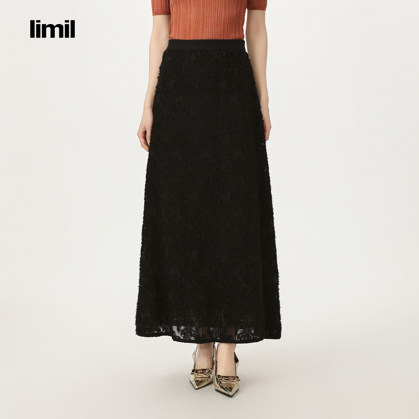 limil/丽米儿轻奢系列早春新款提花时尚百搭气质中长半身裙920048