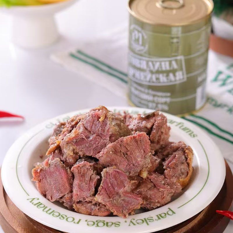 白俄罗斯进口牛肉罐头338克大块肉无淀粉即食速食旅行野餐肉罐头