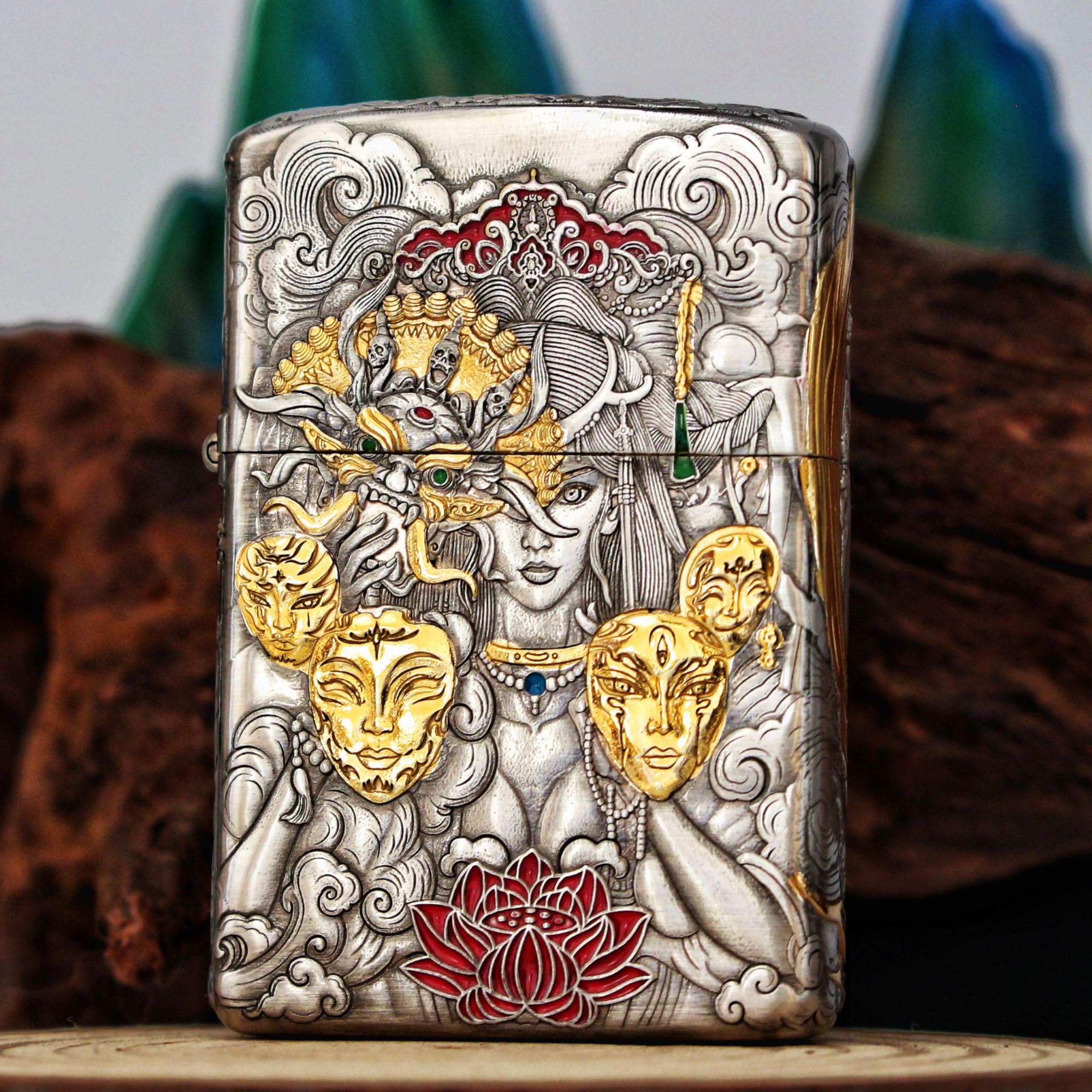 【藏锋】正版祈福傩面佐罗防风打火机五面浮雕镀银鎏金珐琅二代手工