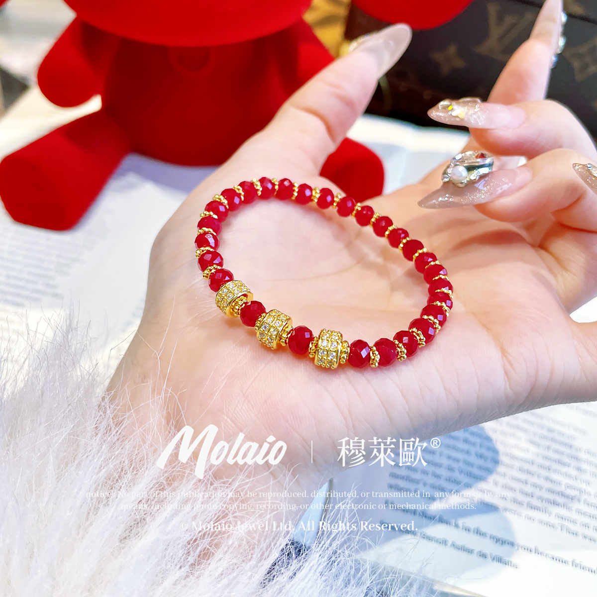 培育红宝石足金999【三生三世】【红宝手串】手链手工百搭轻奢XV W021