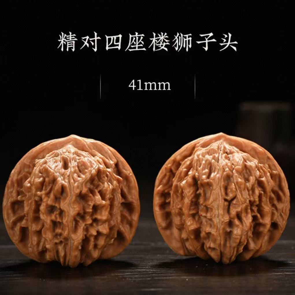 精品原皮文玩核桃四座楼麒麟纹官帽大沽石鸡心大粗筋盘玩手把件