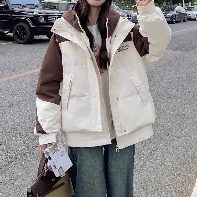 2025冬季新款羽绒服女韩版撞色拼接两件套可脱卸马甲气质时尚外套