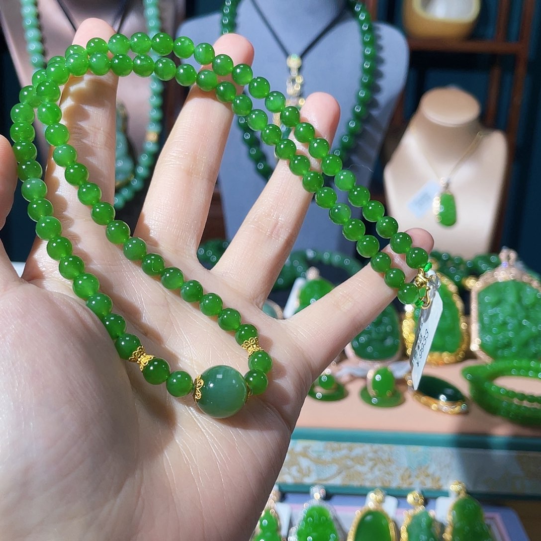 和田玉（碧玉）项链18K金镶嵌