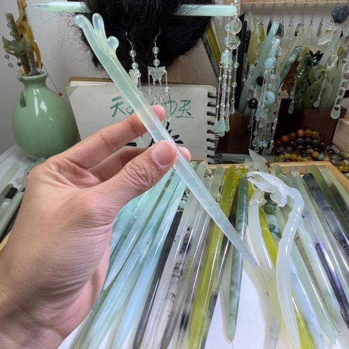 蛇纹石玉发饰未镶嵌长度19.5