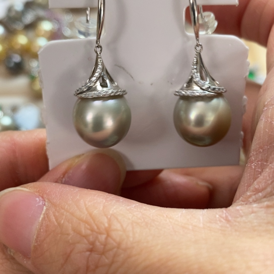 海水珍珠耳饰银S925镶嵌