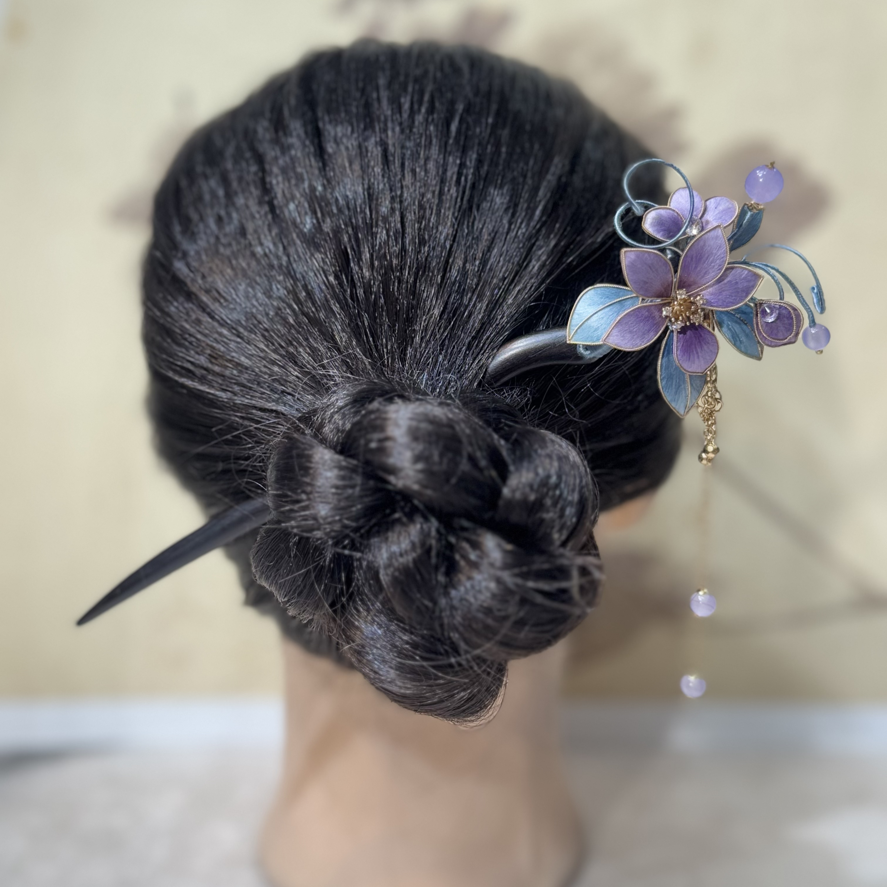 紫色小花发簪 非遗绒花工艺国风仙女百搭款