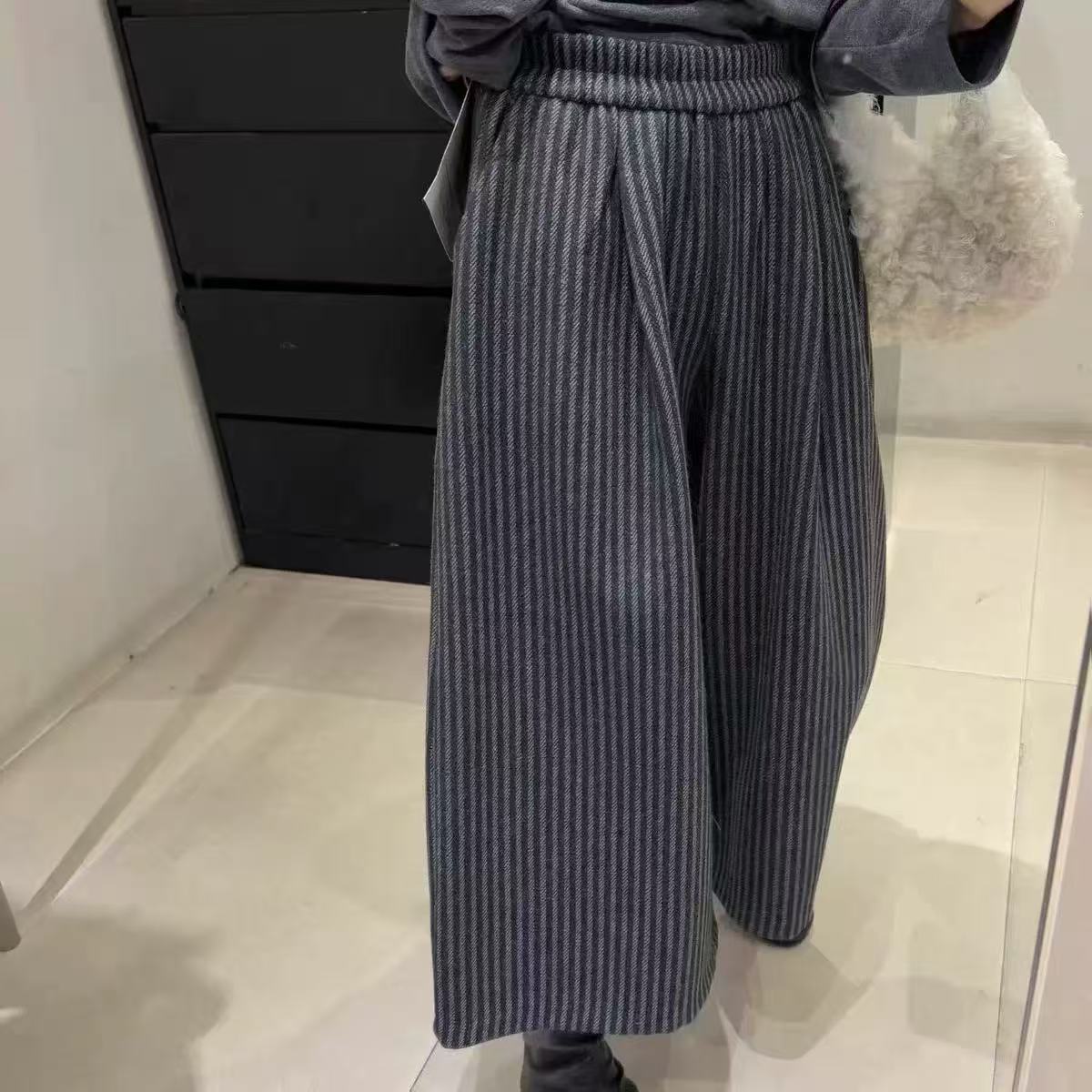 【锦衣服饰】XXG 25068韩系松紧腰条纹九分阔腿裤