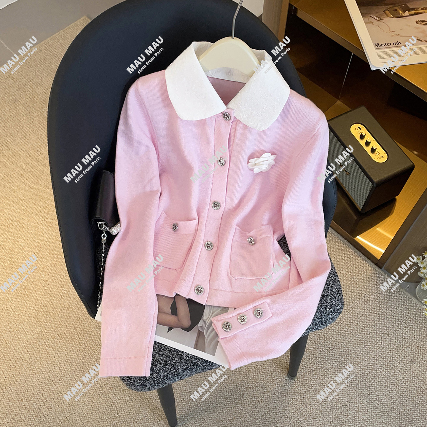 2025秋冬季法式甜美小香风立体花朵针织开衫上衣DY8805