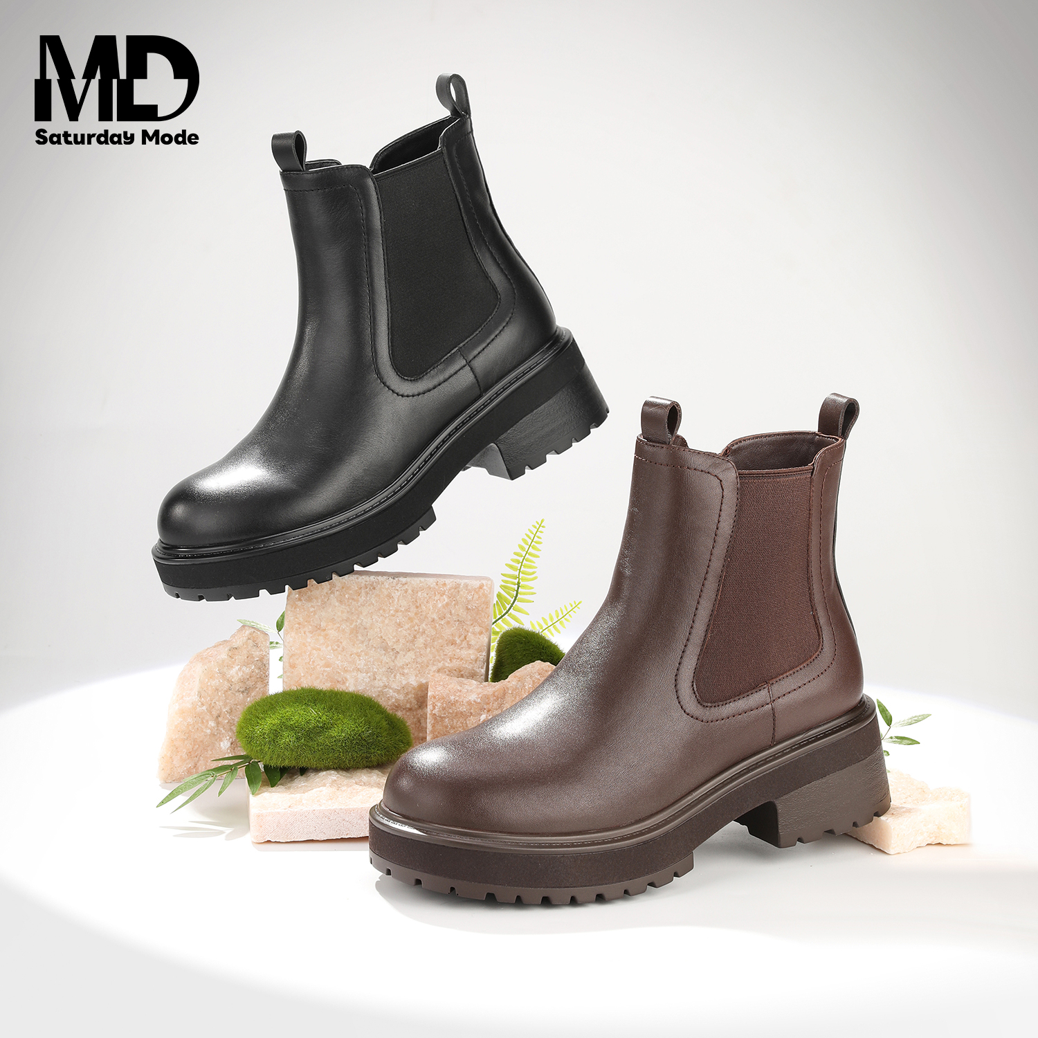 SATURDAYMODE切尔西靴女冬季新款厚底英伦风真皮靴子MD44116030